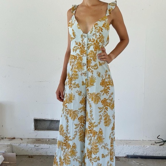 Free People Yellow and Blue Jumpsuit Size 0 - Picture 2 of 5
